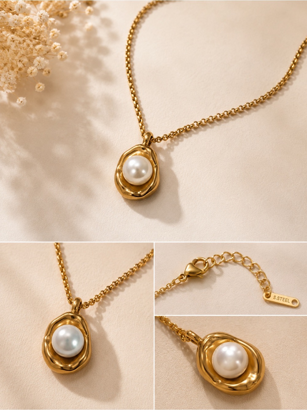 Gold Plated Pearl Pendant Necklace - Women Jewelry